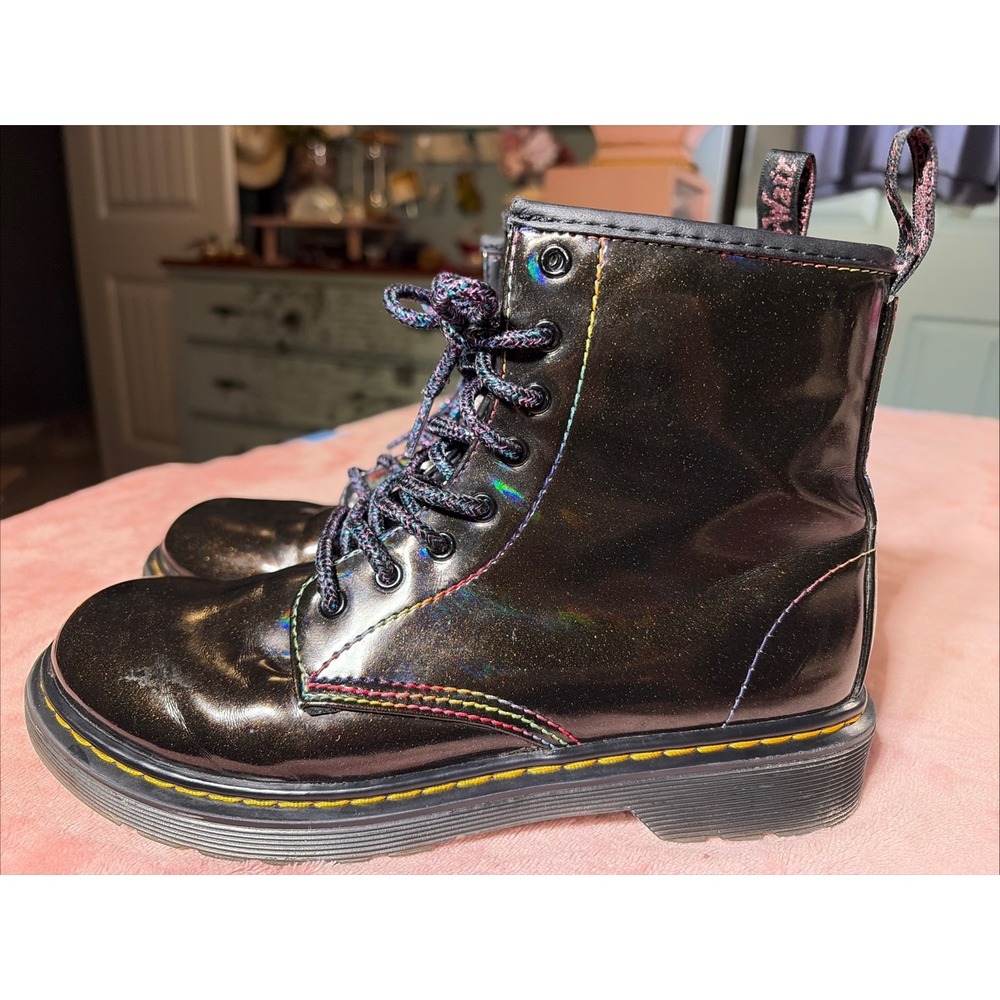 Dr. Martens 1460 J Youth Sz 5 Purple Glitter Lace Up Zip Combat Boots.